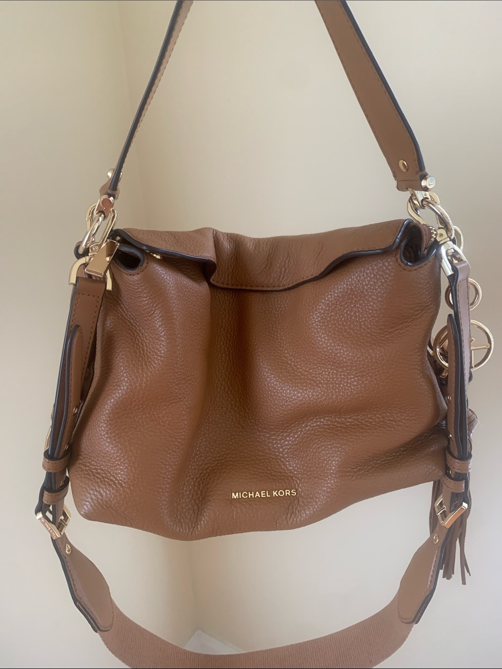 MICHAEL KORS Pebbled “Acorn” Leather Hobo Shoulder Bag with Gold Hardware